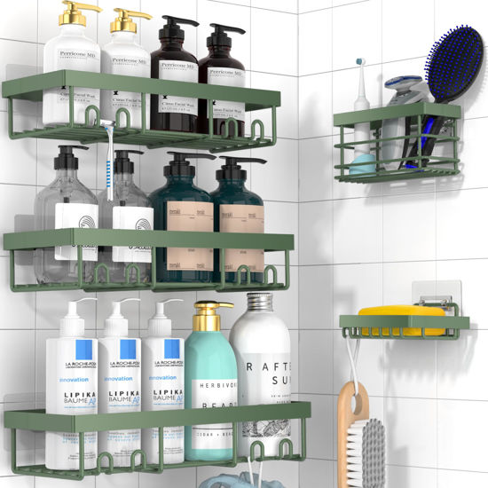 Picture of Moforoco Adhesive Shower Caddy Organizer Shelves Rack - 5 Pack Corner Bathroom Storage Organization, Home & Kitchen Decor Inside RV Accessories, Hanging First Apartment Household Camper Essentials