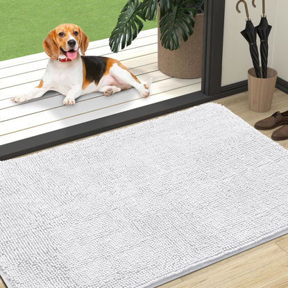 Picture of OLANLY Dog Door Mat for Muddy Paws 47x32, Absorbs Moisture and Dirt, Absorbent Non-Slip Washable Mat, Quick Dry Chenille, Mud Mat for Dogs, Entry Indoor Door Mat for Inside Floor, White