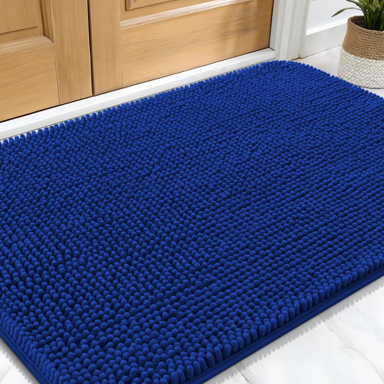 Picture of OLANLY Dog Door Mat for Muddy Paws 30x20, Absorbs Moisture and Dirt, Absorbent Non-Slip Washable Mat, Quick Dry Chenille, Mud Mat for Dogs, Entry Indoor Door Mat for Inside Floor, Royal Blue