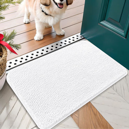 Picture of OLANLY Dog Door Mat for Muddy Paws 24x16, Absorbs Moisture and Dirt, Absorbent Non-Slip Washable Mat, Quick Dry Chenille, Mud Mat for Dogs, Entry Indoor Door Mat for Inside Floor, White