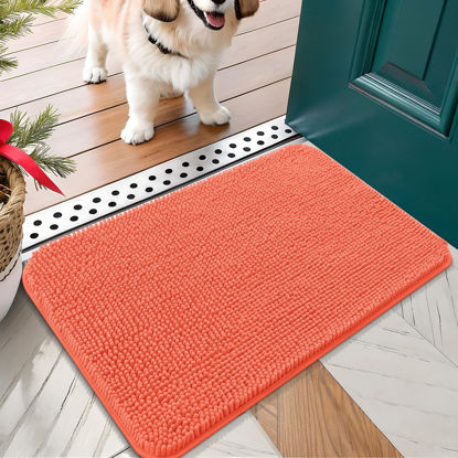 Picture of OLANLY Dog Door Mat for Muddy Paws 24x16, Absorbs Moisture and Dirt, Absorbent Non-Slip Washable Mat, Quick Dry Chenille, Mud Mat for Dogs, Entry Indoor Door Mat for Inside Floor, Coral