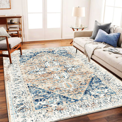 Picture of CHAMPLANT Washable Area Rug 5x7 for Living Room Retro Boho Chic Medallion Distressed Design Indoor Non-Slip Large Oriental Accent Throw Rug for Kitchen Bedroom Office Carpet