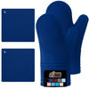 Picture of Gorilla Grip BPA-Free Soft Silicone Oven Mitts and Potholder Set of 4, Heat Resistant Hot Pads, Thick Cotton Lined Cooking Mitt, Long Gloves Protect Hands, Kitchen Waterproof Trivet Mats, 12.5" Blue