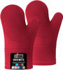 Picture of Gorilla Grip BPA-Free Soft Silicone Oven Mitts, Heat and Slip Resistant Thick Cotton Lined Cooking Mitt Set, Long Flexible Potholders Protect Hands, Kitchen Essential Waterproof Gloves, 12.5" Red