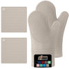 Picture of Gorilla Grip BPA-Free Soft SIlicone Oven Mitts and Potholder Set of 4, Heat Resistant Hot Pads, Thick Cotton Lined Cooking Mitt, Long Gloves Protect Hands, Kitchen Waterproof Trivet Mats, 12.5" Almond