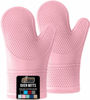 Picture of Gorilla Grip BPA-Free Soft Silicone Oven Mitts, Heat and Slip Resistant Thick Cotton Lined Cooking Mitt Set, Long Flexible Potholders Protect Hands, Kitchen Essential Waterproof Gloves, 12.5" Pink