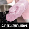 Picture of Gorilla Grip BPA-Free Soft Silicone Oven Mitts, Heat and Slip Resistant Thick Cotton Lined Cooking Mitt Set, Long Flexible Potholders Protect Hands, Kitchen Essential Waterproof Gloves, 12.5" Pink