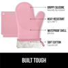 Picture of Gorilla Grip BPA-Free Soft Silicone Oven Mitts and Potholder Set of 4, Heat Resistant Hot Pads, Thick Cotton Lined Cooking Mitt, Long Gloves Protect Hands, Kitchen Waterproof Trivet Mats, 12.5" Pink