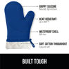 Picture of Gorilla Grip BPA-Free Soft Silicone Oven Mitts, Heat Resistant Thick Cotton Lined Cooking Mitt Set, 14.5" Extra Long Flexible Potholders Protect Hands, Kitchen Essential Waterproof Gloves, Blue