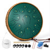 Picture of Steel Tongue Drum 14 Inch 15 Notes, Tongue Drum C Major, Steel Drums for Adults, Hang Drum Instrument, Hand Pan Drum with Music Book, Handpan Mallets, Carry Bag, C Major, Green
