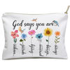 Picture of God Says You Are Makeup Bags, Inspirational Bible Verse Bag, Christian Gifts, Affirmations Gifts, Encouragement Gifts, Friend Gifts, Bible Verse Flower Bird Wash Bag for Her, Birthday Gifts for Women