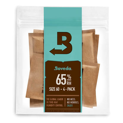 Picture of Boveda 65% Two-Way Humidity Control Packs For Aging & Long-Term Storage in Plastic & Wood Boxes - Size 60 - 4 Pack - Moisture Absorbers - Humidifier Packs - Hydration Packets in Resealable Bag
