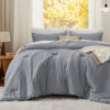 Picture of Bedsure Queen Size Comforter Set, Grey Soft Prewashed Bedding for All Seasons, 3 Pieces Warm Down Alternative Bed Set, 1 Lightweight Comforter (90"x90") and 2 Pillowcases (20"x26")