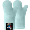 Picture of Gorilla Grip BPA-Free Soft Silicone Oven Mitts, Heat Resistant Thick Cotton Lined Cooking Mitt Set, 14.5" Extra Long Flexible Potholders Protect Hands, Kitchen Essential Waterproof Gloves, Mint