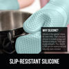Picture of Gorilla Grip BPA-Free Soft Silicone Oven Mitts, Heat Resistant Thick Cotton Lined Cooking Mitt Set, 14.5" Extra Long Flexible Potholders Protect Hands, Kitchen Essential Waterproof Gloves, Mint