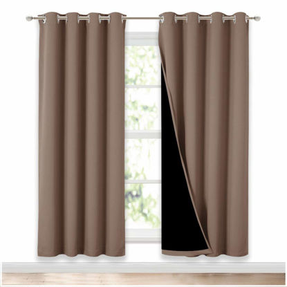 Picture of NICETOWN Living Room Completely Shaded Draperies, Privacy Protection & Noise Reducing Ring Top Drapes, Black Lined Insulated Window Treatment Curtain Panels(Cappuccino, 2 Pieces, W52 x L72)