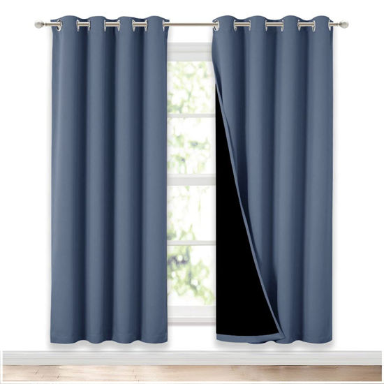 Picture of NICETOWN Full Shade Curtain Panels 72 inches Long, Pair of Energy Smart & Noise Blocking Out Blackout Drapes for Guest Room Window, Thermal Insulated Lined Window Dressing (Stone Blue, 52x72)
