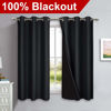 Picture of NICETOWN Complete 100% Blackout Curtain Set, Thermal Insulated & Energy Efficiency Window Draperies with Black Liner, Noise Reducing Short Curtains for Kids Room (Black, 42"W by 63"L, Double Panels)