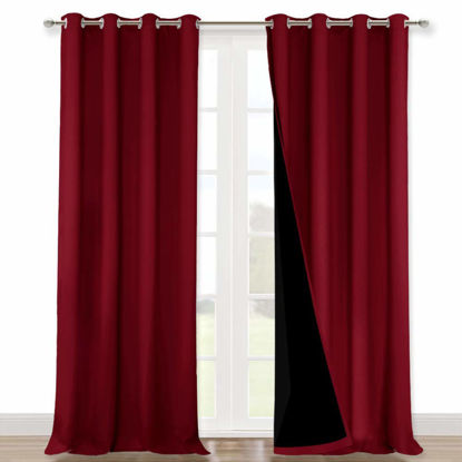 Picture of NICETOWN Cold Blocking 100% Blackout Curtains, Durable and Soft Black Lined Blackout Drapes, Energy Saving Decoration for Patio Sliding Glass Door, Burgundy, 52-inch x 108 inches, 2 PCs