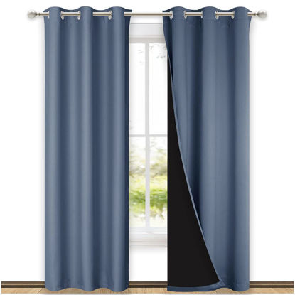 Picture of NICETOWN 100% Blackout Curtains 84in Long, Pair of Energy Smart & Noise Blocking Out Drapes for Baby Room Window, Thermal Insulated Guest Room Lined Window Dressing (Stone Blue, 42in Widex84in long)