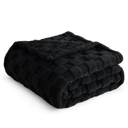 Picture of Bedsure Black Fleece Blanket for Couch - Super Soft Cozy Twin Blankets for Women, Cute Small Throws for Girls, 60x80 Inches
