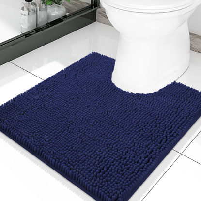 Picture of Smiry Luxury Chenille Toilet Rugs U-Shaped 20''x20'', Soft Absorbent Non-Slip Contoured Rugs, Machine Washable Contour Bath Mats for Bathroom Toilet, Navy Blue