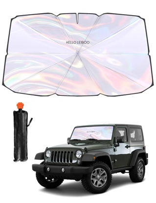 Picture of helloleiboo 𝟐𝟎𝟐𝟒 𝑼𝑷𝑮𝑹𝑨𝑫𝑬 Car Windshield Sun Shade Umbrella, Colorful 360°Rotating Foldable Windshield Sun Shade Front Window Reflective Polyester Blocks Heat and Sun Sun Shade for Cars SUV