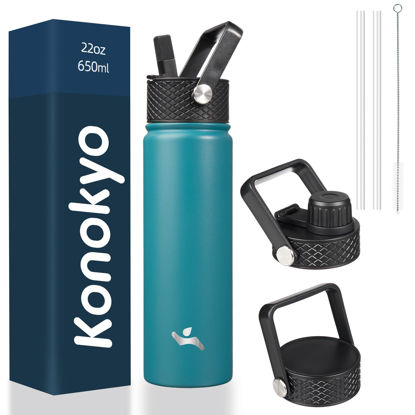 Picture of Konokyo 22oz Stainless Steel Bottles with 3 Lids Sport Insulated Water Bottle,Light Blue