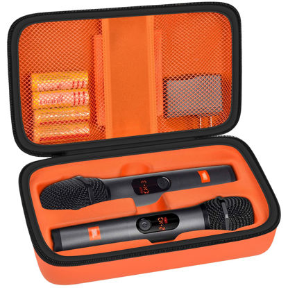 Picture of Wireless Microphone Case Compatible with JBL Wireless Two Microphone System/for JBL PartyBox Wireless Mic, Handheld Dual Mic Travel Bag for Singing or Karaoke for Receiver, Adapter, Batteries-Orange