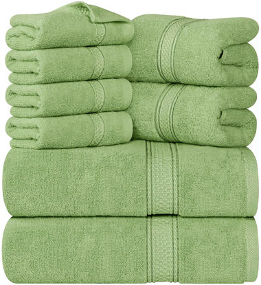 Picture of Utopia Towels 8-Piece Premium Towel Set, 2 Bath Towels, 2 Hand Towels, and 4 Wash Cloths, 600 GSM 100% Ring Spun Cotton Highly Absorbent Towels for Bathroom, Gym, Hotel, and Spa (Sage Green)