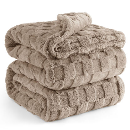 Picture of Bedsure Light Taupe Fleece Blanket for Couch - Super Soft Cozy King Blankets for Women, Cute Small Throws for Girls, 108x90 Inches