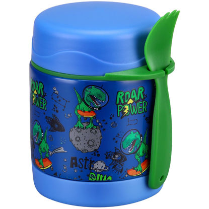 Picture of 10oz Soup Thermo for Hot Food Kids Insulated Food Jar,Thermo Hot Food Lunch Container, Width Mouth Stainless Steel Lunch Box for Kids with Spoon (Blue-dinosaur)