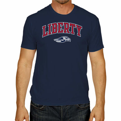 Picture of Campus Colors NCAA Adult Gameday Cotton T-Shirt - Premium Quality - Semi-Fitted Style - Officially Licensed Product (Liberty Flames - Navy, Small)