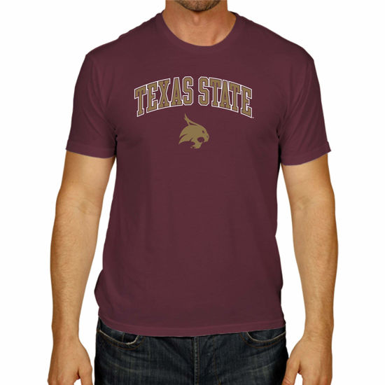 Picture of Campus Colors NCAA Adult Gameday Cotton T-Shirt - Premium Quality - Semi-Fitted Style - Officially Licensed Product (Texas State Bobcats - Maroon, Large)