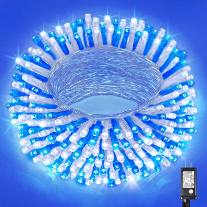 Picture of Vivideal 200 LED Christmas Lights Outdoor - 66ft Christmas String Lights 8 Modes Plug in Waterproof Fairy Lights with Timer Memory for Indoor Outside Bedroom Home Party Decoration, Blue&White