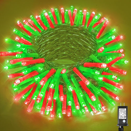 Picture of Vivideal 200 LED Red and Green Christmas Lights - 66ft String Lights Indoor Clear Wire 8 Modes Plug in Waterproof Fairy Lights with Timer Memory for Indoor Outside Bedroom Home Party Decorations