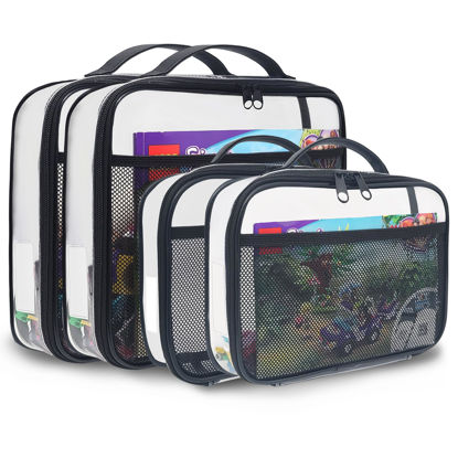 Picture of holay 4 Packs PVC Zippered Blocks Set, Toy, Clay, Board game Storage Organizer Case (Name Tag, Manual Pocket) (Black, Small, Large)