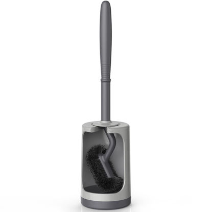 Picture of HAMITOR Toilet Bowl Brush Holder Set: Curved Design with Holder for Deep Cleaning Under Rim - Compact Hidden Scrubber for Small Space - Modern RV Bathroom Accessories - Gray