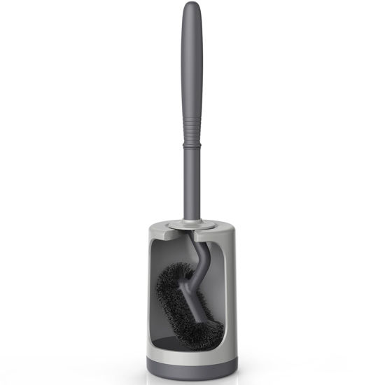 Picture of HAMITOR Toilet Bowl Brush Holder Set: Curved Design with Holder for Deep Cleaning Under Rim - Compact Hidden Scrubber for Small Space - Modern RV Bathroom Accessories - Gray
