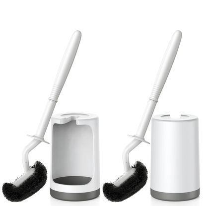 Picture of HAMITOR Toilet Bowl Brush Holder Set: Curved Design with Holder for Deep Cleaning Under Rim - Compact Hidden Scrubber for Small Space - Modern RV Bathroom Accessories - 2 Pack