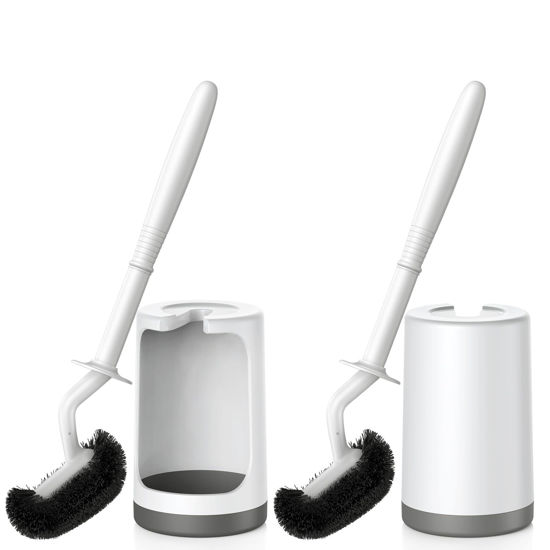 Picture of HAMITOR Toilet Bowl Brush Holder Set: Curved Design with Holder for Deep Cleaning Under Rim - Compact Hidden Scrubber for Small Space - Modern RV Bathroom Accessories - 2 Pack