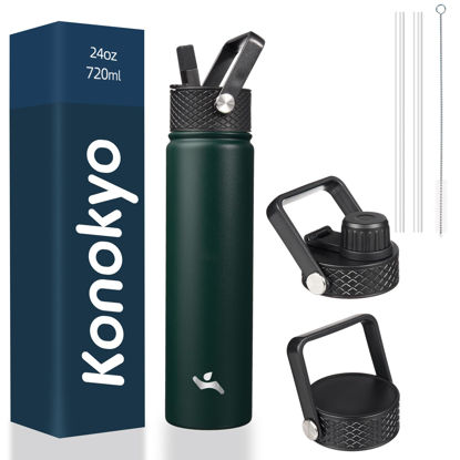 Picture of Konokyo Insulated Water Bottle 24oz Stainless Steel Sport Bottles with 3 Lids,Army Green