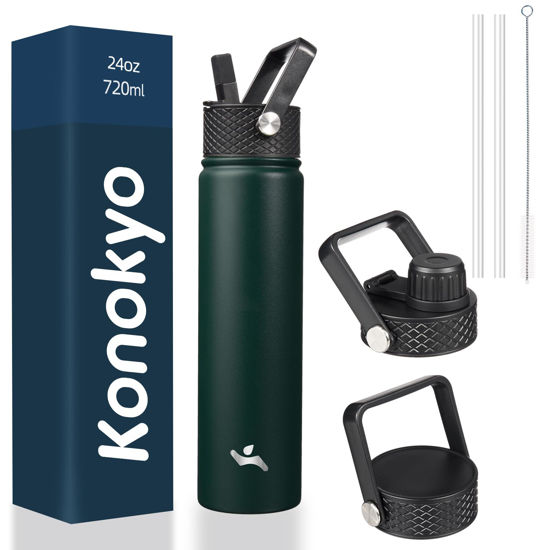 Picture of Konokyo Insulated Water Bottle 24oz Stainless Steel Sport Bottles with 3 Lids,Army Green