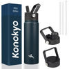 Picture of Konokyo 22oz Stainless Steel Bottles with 3 Lids Sport Insulated Water Bottle,Navy Blue