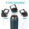 Picture of Konokyo 22oz Stainless Steel Bottles with 3 Lids Sport Insulated Water Bottle,Navy Blue