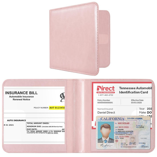 Picture of CoBak Car Registration and Insurance Holder - Vehicle Glove Box Car Organizer, Auto Truck Comparment Accessories Case for Essential Document, Driver License, Cards (Light Pink)