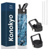 Picture of Konokyo Insulated Water Bottle 24oz Stainless Steel Sport Bottles with 3 Lids,Marble Ocean