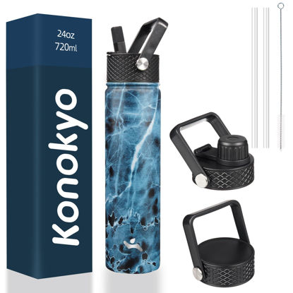 Picture of Konokyo Insulated Water Bottle 24oz Stainless Steel Sport Bottles with 3 Lids,Marble Ocean