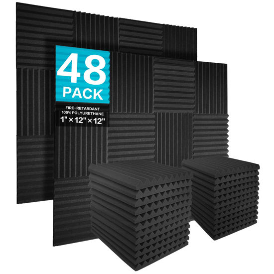 Picture of JBER 48 Pack Charcoal Acoustic Panels Studio Foam Wedges Fireproof Soundproof Padding Wall Panels 2.5 X 30 X 30cm/1" X 12" X 12"