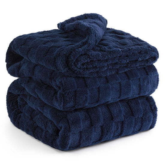 Picture of Bedsure Pageant Blue Fleece Blanket for Couch - Super Soft Cozy Queen Blankets for Women, Cute Small Throws for Girls, 90x90 Inches